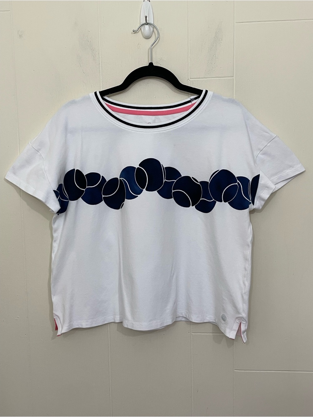 T by Talbots Short Sleeve Tennis Tee Shirt Size L White Crew Sporty Chic Boxy